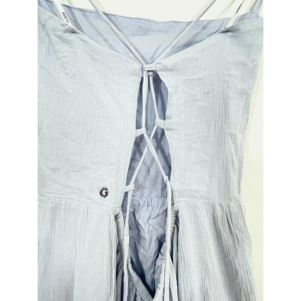 Guess Womens Ethereal Lace-Up Tiered Maxi Dress Size XL Blue Boho Cottagecore - Picture 6 of 11